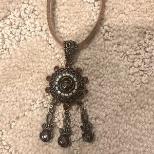 LEATHER and Amber Crystal Bohemian looking Necklace-NWOT